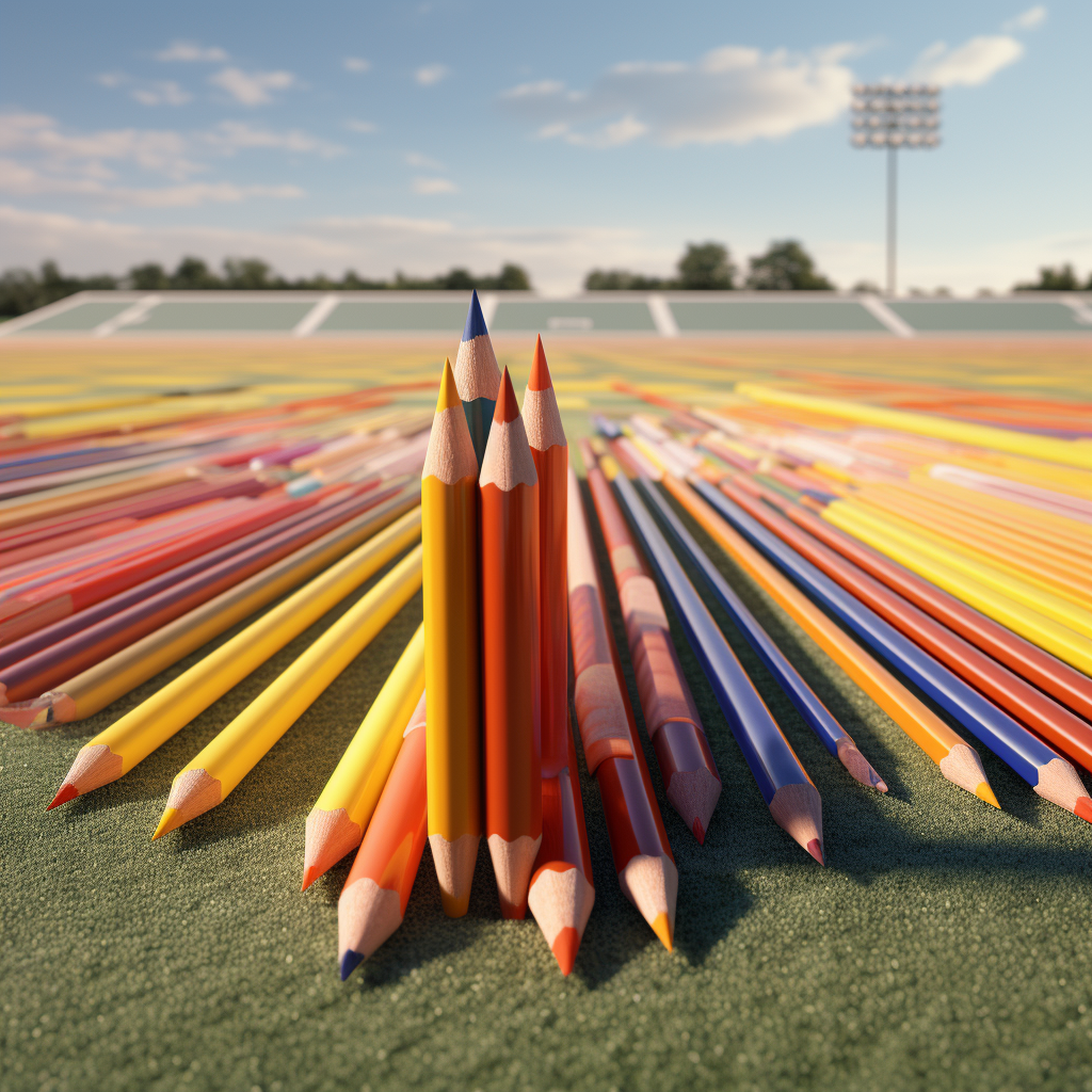 thomassfoley10_a_sports_field_sideline_with_many_pencils_laying_da1b6467-9dd4-47d2-a33a-3c5cffca7123